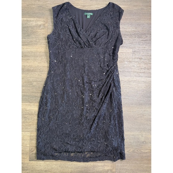 Lauren Ralph Lauren Dresses & Skirts - Lauren Ralph Lauren Black Sequin Lace Ruched V-Neck Cocktail Dress 18W